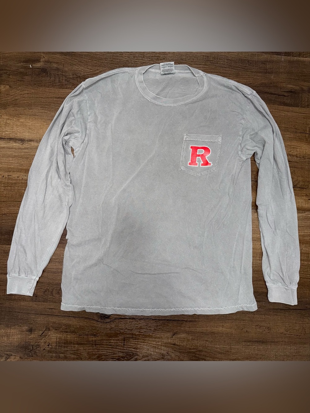 Rutgers University Long Sleeve Pocket T-Shirt Vintage Wash Grey Mens Size Large